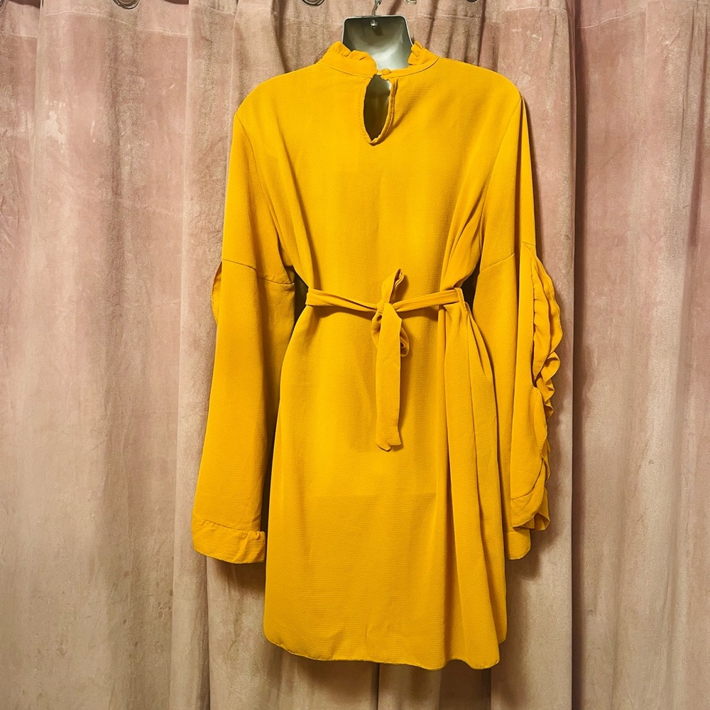 Boohoo Yellow Mini Dress with Ruffle Sleeves - Picture 7 of 7